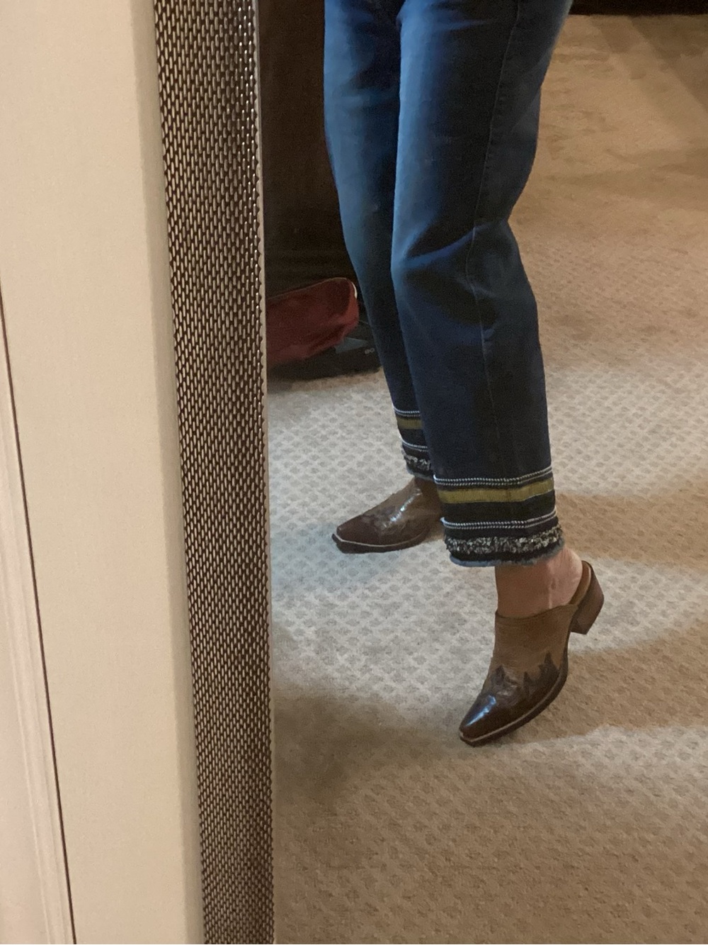 Rafaella Dark Blue Straight Jeans with Striped Hem